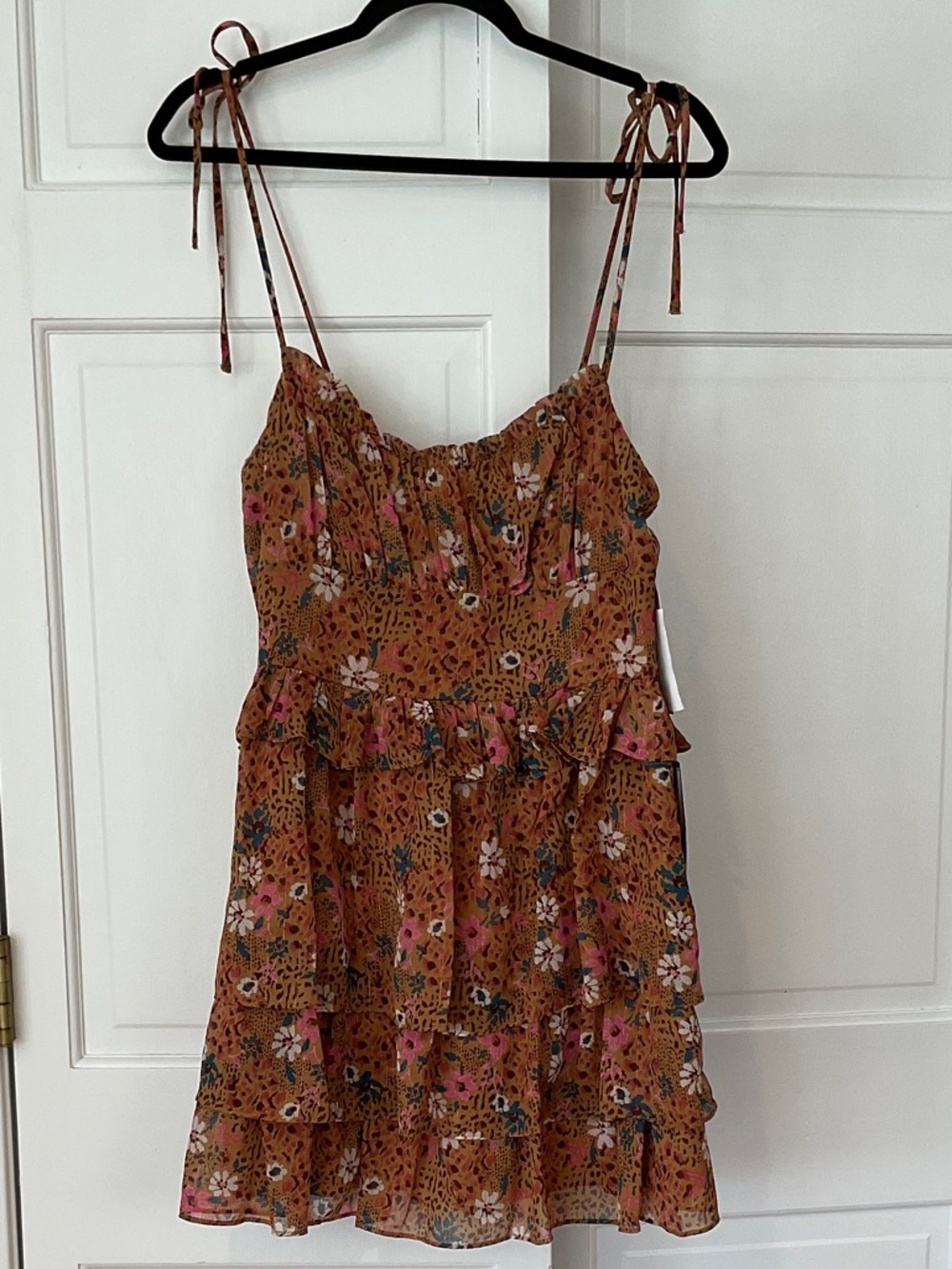 Rust Floral Tiered Sundress with Tie Straps